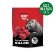 Red and black pouch of lodi ruby block 25 rat and mouse killer with pink rectangular difenacoum bait blocks
