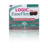 Logic easeflex beef flavored joint care soft chews for dogs in green and white box to soothe active joints and support long term joint health
