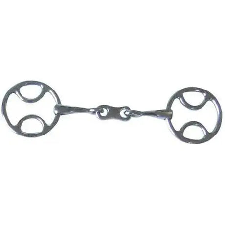 Silver loop ring beval french link bit with polished metal finish and symmetrical circular rings on each end