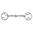Silver loose ring beval single jointed bit with ornate circular rings for comfortable horse riding control