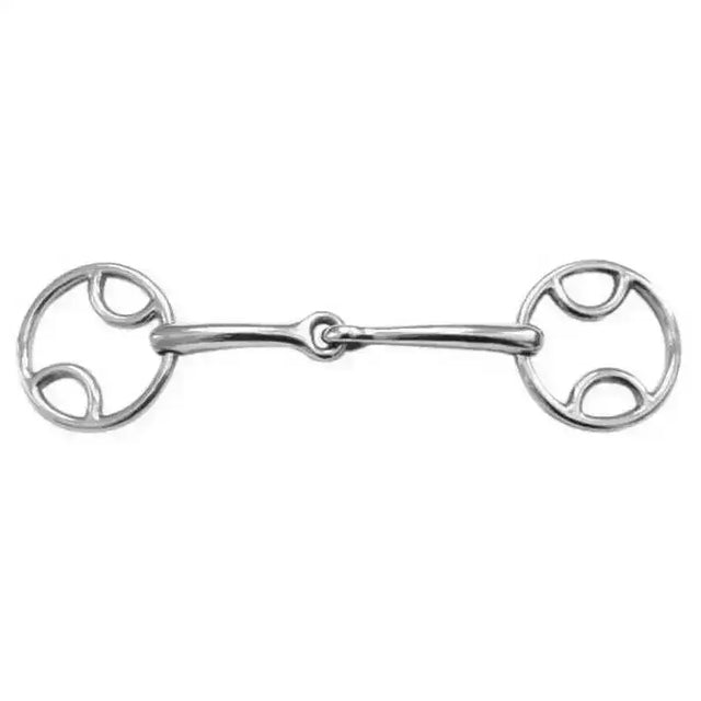Silver loose ring beval single jointed bit with ornate circular rings for comfortable horse riding control