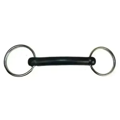 Black rubber loose ring rubber bradoon with silver metal rings for a flexible bit in riding gear