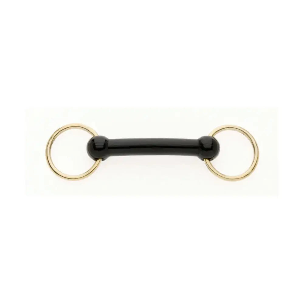 Black rubber bradoon nylon mullen bit with gold mullen mouth brass rings for horse riding gear