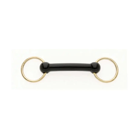 Black rubber bradoon nylon mullen bit with gold mullen mouth brass rings for horse riding gear