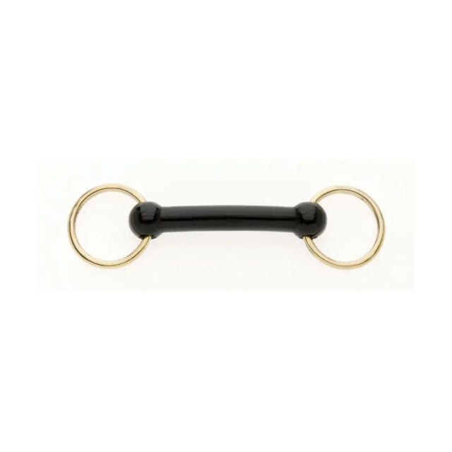 Black rubber bradoon nylon mullen bit with gold mullen mouth brass rings for horse riding gear