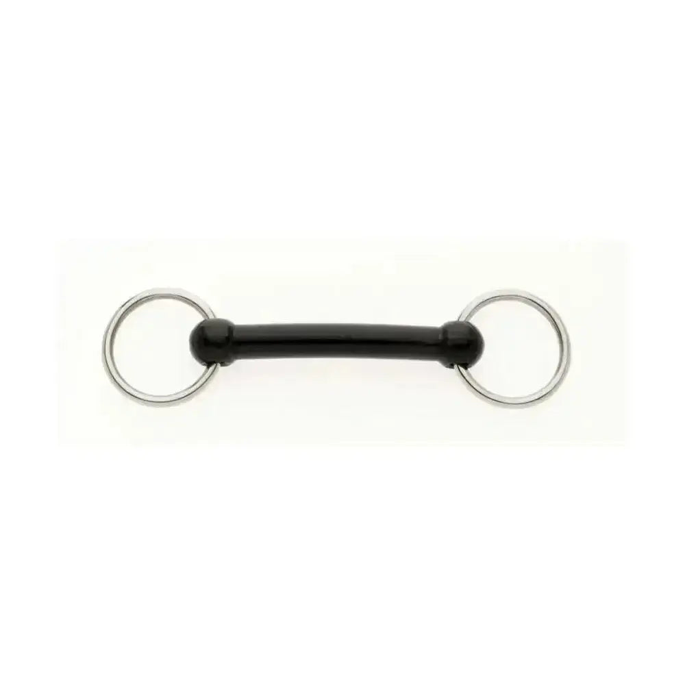 Black rubber bradoon nylon mullen bit with silver mullen mouth steel rings for horses riding control