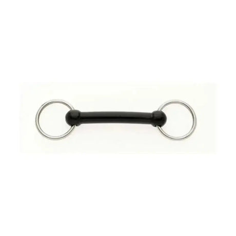 Black rubber bradoon nylon mullen bit with silver mullen mouth steel rings for horses riding control