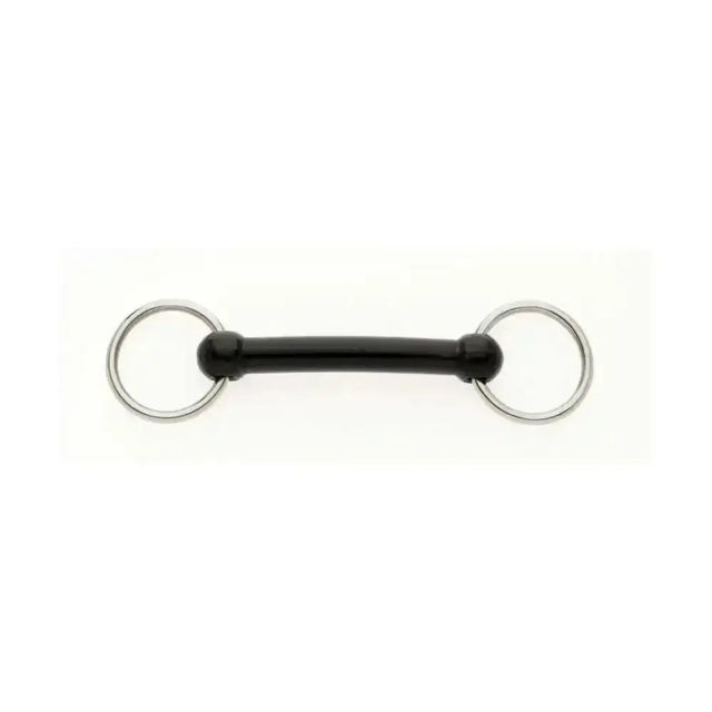 Black rubber bradoon nylon mullen bit with silver mullen mouth steel rings for horses riding control