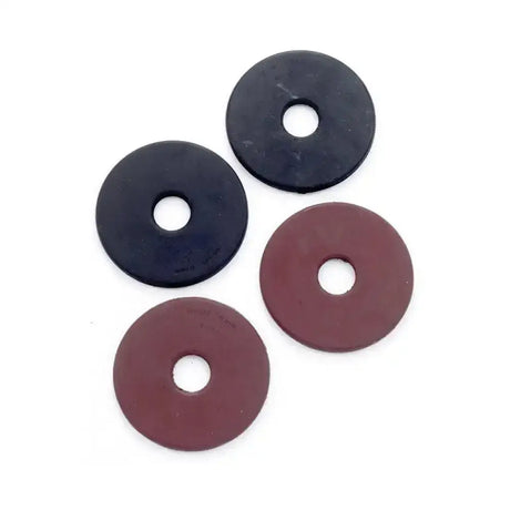 Two black and two reddish brown rubber cheek guards with central holes for lorina cheek guards bit guards use