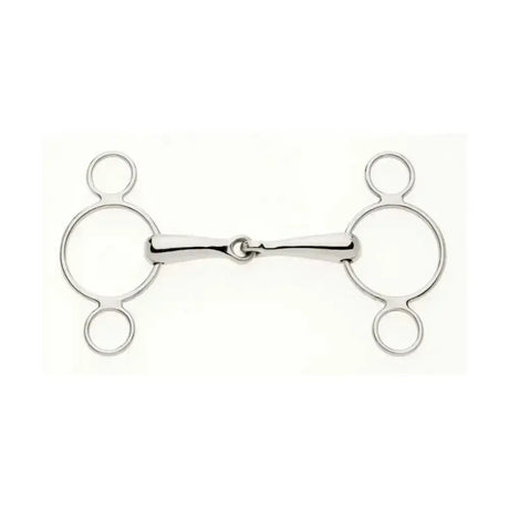 Silver polished metal lorina continental ring jointed horse bit with two circular rings and central bar