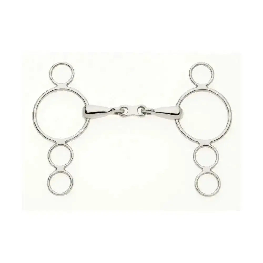 Silver polished metal lorina continental french link snaffle with three stacked rings and central joint design