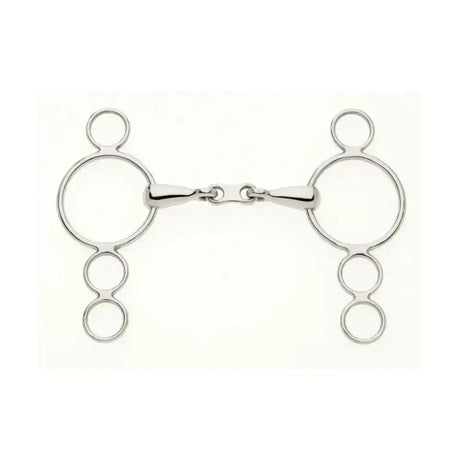 Silver polished metal lorina continental french link snaffle with three stacked rings and central joint design