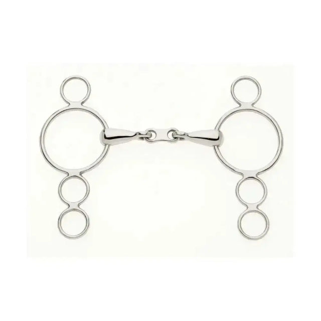 Silver polished metal lorina continental french link snaffle with three stacked rings and central joint design