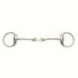 Shiny silver metal lorina eggbutt french link bradoon bit with two rings and central joint for riding control