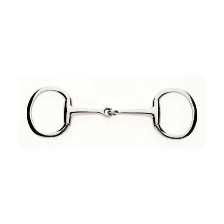 Shiny silver metal lorina eggbutt snaffle with smooth rounded rings and a central joint for horses