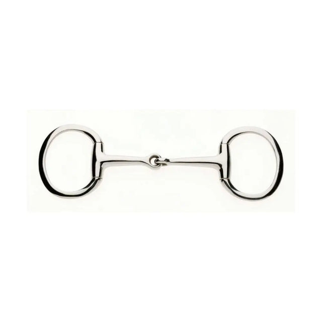 Shiny silver metal lorina eggbutt snaffle with smooth rounded rings and a central joint for horses