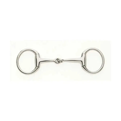 Silver polished metal horsebit with smooth curved design and rings in lorina eggbutt weymouth bradoon double bridle set