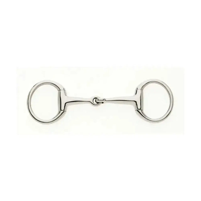 Silver polished metal horsebit with smooth curved design and rings in lorina eggbutt weymouth bradoon double bridle set