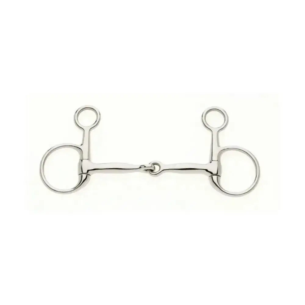 Shiny silver metal lorina filet baucher hanging cheek with two large rings and central jointed horsebit design