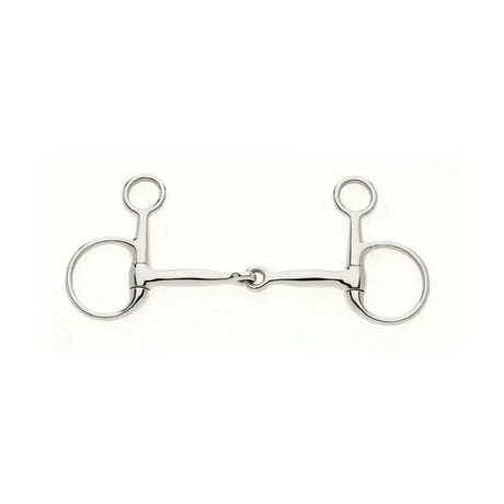 Shiny silver metal lorina filet baucher hanging cheek with two large rings and central jointed horsebit design
