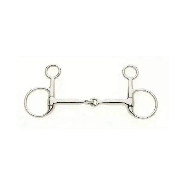 Shiny silver metal lorina filet baucher hanging cheek with two large rings and central jointed horsebit design