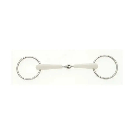 White rubber-nosed lorina flexi loose ring jointed snaffle with silver metal rings and central joint
