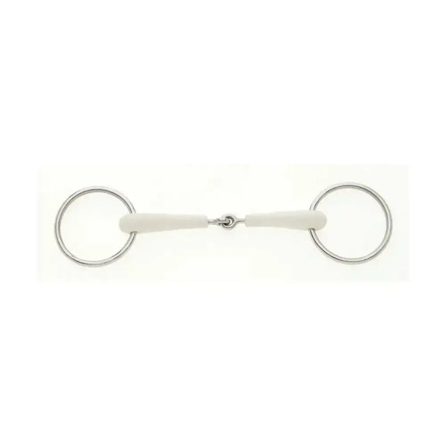 White rubber-nosed lorina flexi loose ring jointed snaffle with silver metal rings and central joint