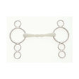 Silver metal horse bit with white rubber flexi mullen mouth and three ring continental design lorina flexi mullen
