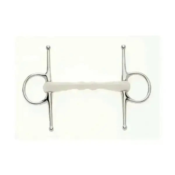 Silver lorina flexi mullen straight bar full cheek bit with white rubberized mullen straight center bar