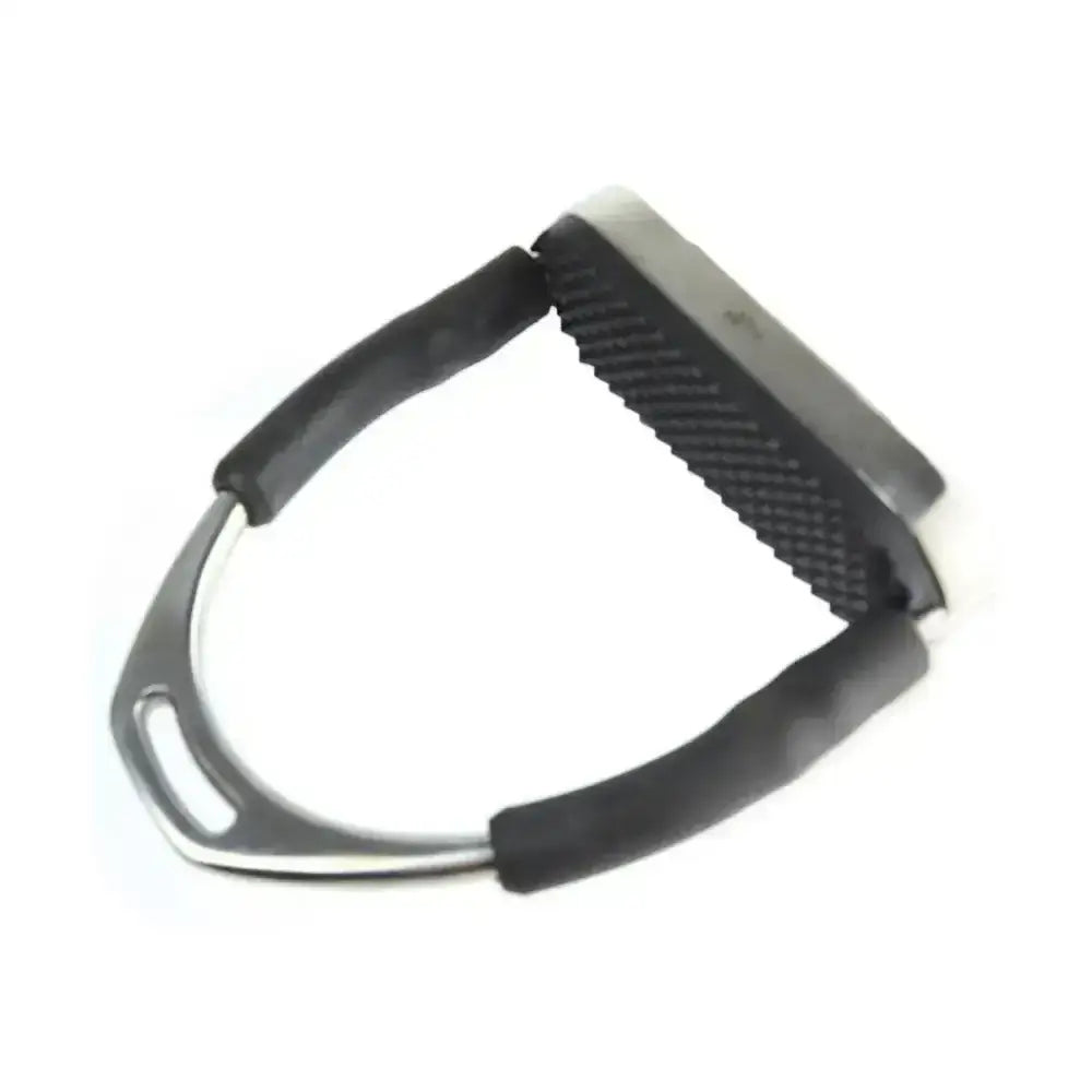 Black rubber-coated metal lorina flexi stirrup with textured grip and silver frame pair flexi stirrups for riding