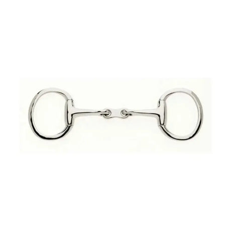 Silver polished metal lorina french link eggbutt snaffle with smooth rounded design and two circular rings for nut cracker action