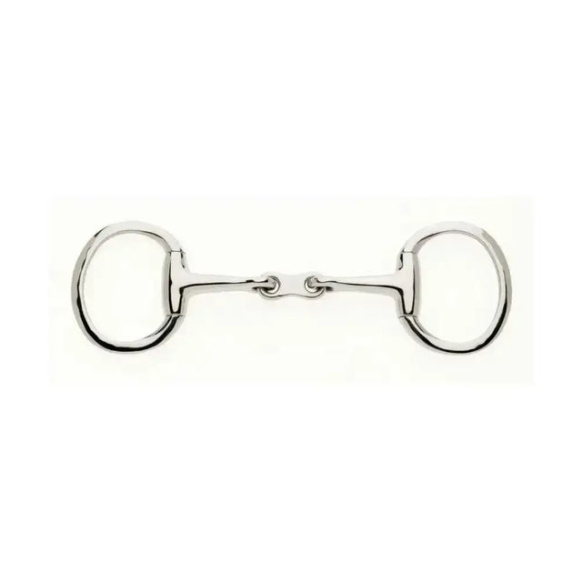 Silver polished metal lorina french link eggbutt snaffle with smooth rounded design and two circular rings for nut cracker action