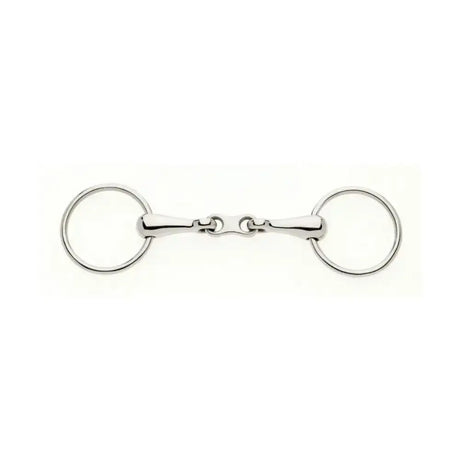 Silver polished metal lorina french link loose ring snaffle with two circular rings and central jointed section