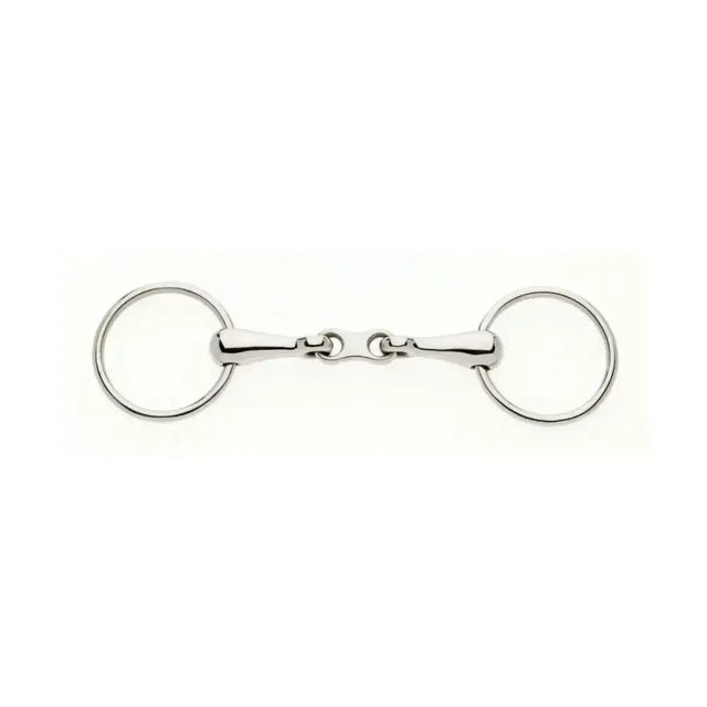 Silver polished metal lorina french link loose ring snaffle with two circular rings and central jointed section