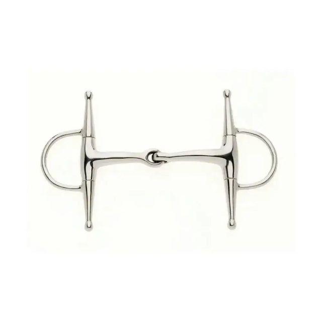 Silver-toned metal lorina full cheek eggbutt jointed snaffle with smooth finish and poll pressure design rings