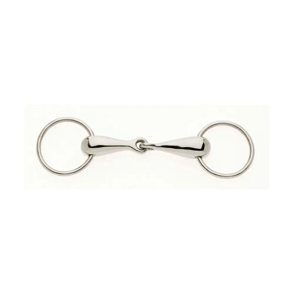 Shiny silver metal lorina german hollow mouth loose ring snaffle with smooth polished bars and circular rings