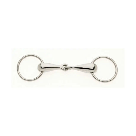Shiny silver metal lorina german hollow mouth loose ring snaffle with smooth polished bars and circular rings