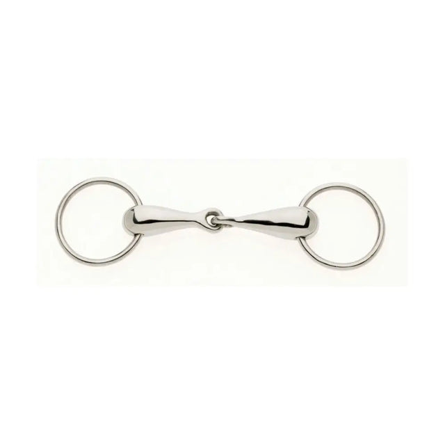 Shiny silver metal lorina german hollow mouth loose ring snaffle with smooth polished bars and circular rings