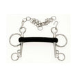 Silver horsebit with black rubber padding and chain on lorina hard rubber mullen mouth pelham bit