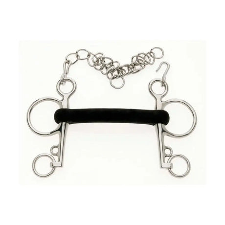 Silver horsebit with black rubber padding and chain for lorina hard rubber mullen mouth pelham bit