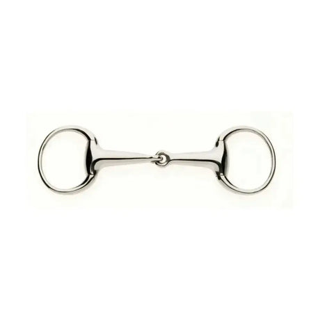 Shiny silver lorina hollow mouth eggbutt snaffle with smooth polished metal rings and nutcracker action joint