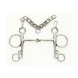 Silver lorina jointed pelham horse bit with polished metal finish and chain using jointed mouthpiece exerts pressure