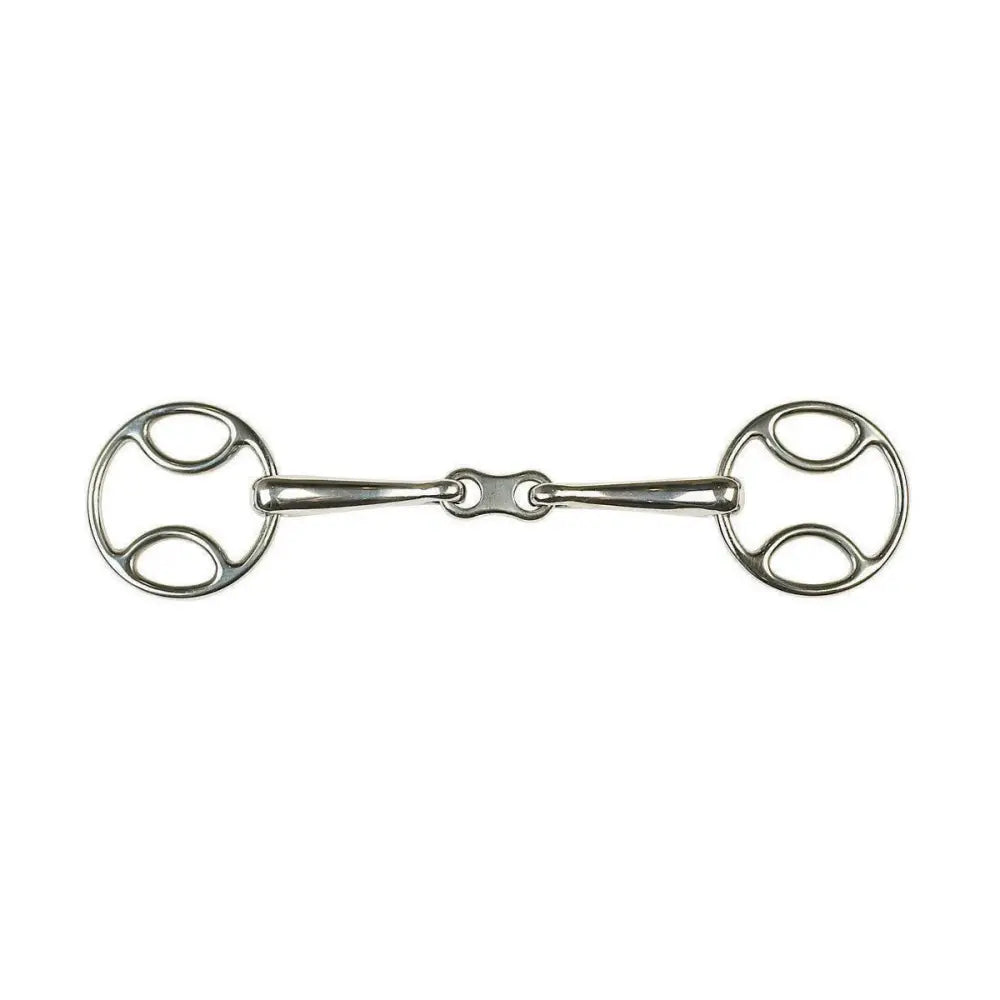 Silver-colored metal lorina loop ring french link snaffle with smooth polished finish and oval-shaped rings