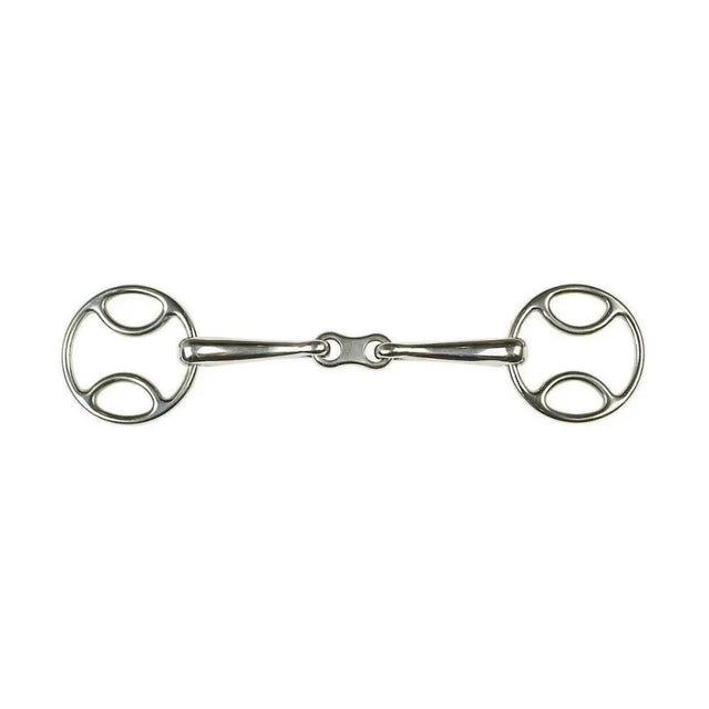 Silver-colored metal lorina loop ring french link snaffle with smooth polished finish and oval-shaped rings
