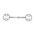 Silver-colored lorina loop ring snaffle metal horsebit with polished finish and distinctive oval cutout rings for extra brakes