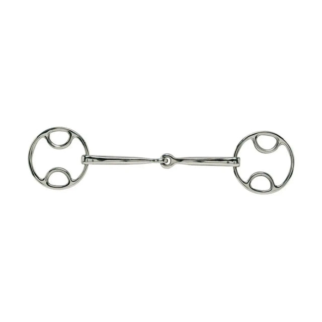 Silver lorina loop ring snaffle metal horsebit with polished finish and distinctive loop ring snaffle design for extra brakes