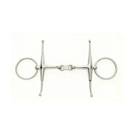 Silver-colored metal horsebit loose ring french link fulmer with smooth polished finish and two circular rings at each end