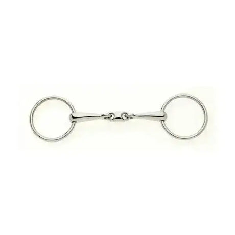 Silver-colored metal lorina loose ring snaffle with double jointed bit and small lozenge central section