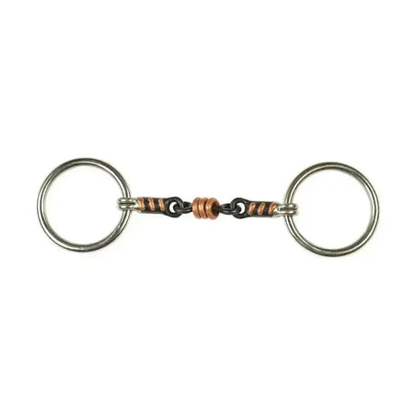 Silver and copper lorina loose ring horse bit with twisted sweet iron roller link design