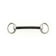 Silver-toned lorina nylon mullen mouth mullen mouth eggbutt bit with black rubberized center bar and polished metal rings